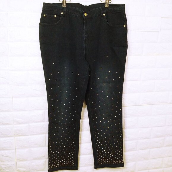 DG2 Diane Gilman Denim Mom Jeans -16P Metallic Studs Comfort Cropped Pants Navy - Picture 2 of 10
